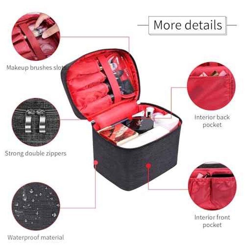 Makeup Bag Travel Makeup Cosmetic Bag Case Organizer Makeup Pouch with Mesh Bag Makeup Brush Holder Bag Toiletry Bags for Women - Black