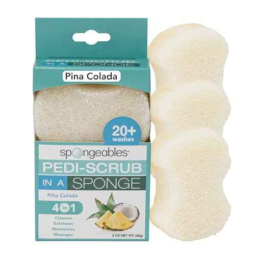 Spongables Pedi Scrub Foot Exfoliating 20+ Wash Sponge, Pina Colada, 3 Count