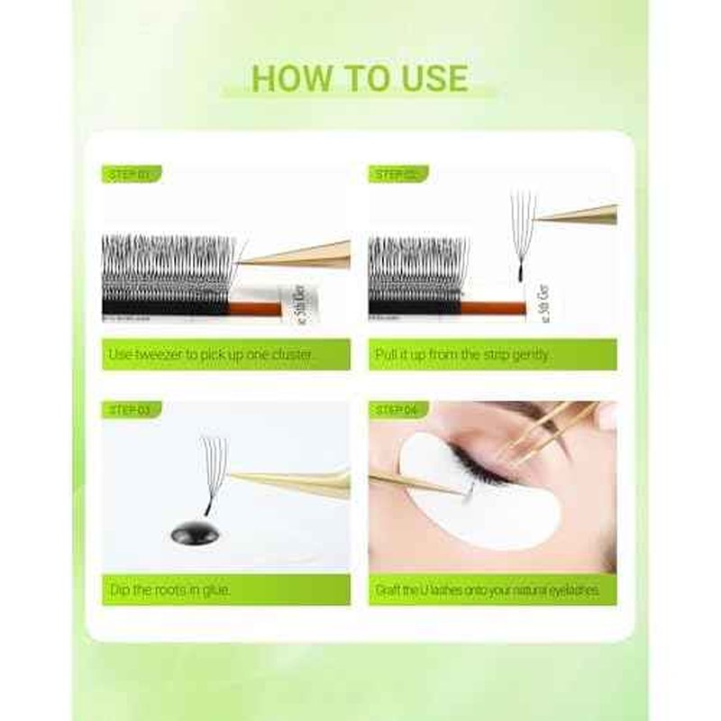 NAGARAKU U Eyelash Extensions Supplies 5D U Lash Easy Fan Russian Volume Crisscross Eyelashes Handwoven U Shaped Mesh Wispy Clusters 12 Rows Eye Lashes Matte Black - 0.07D Curl 8-15 Mix