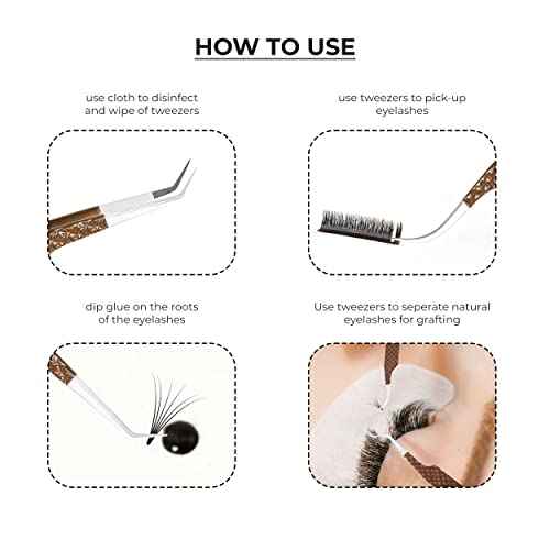 SIVOTE Lash Extension Tweezers Fiber Tips, Set of 4, Curved, Dolphin, 90 Degree & 45 Degree Tweezer, Chocolate