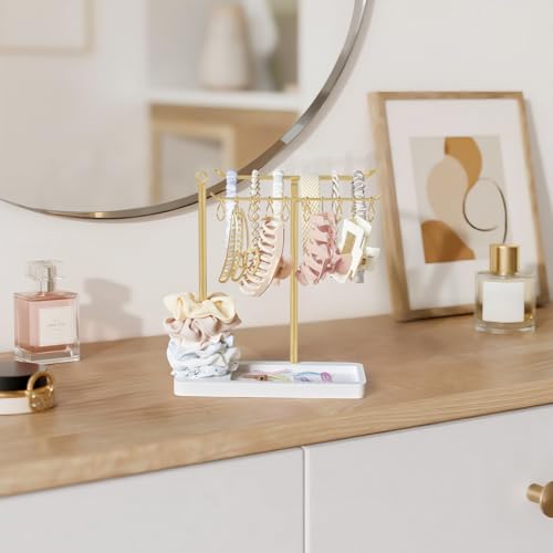 Dahey Headband Holder Multifunctional Hair Accessories Organizer Display Hairbands Claw Clips Scrunchie Metal Storage Stand Stylish Bedroom Dorm Bathroom Vanity Decor for Girls Women, Gold