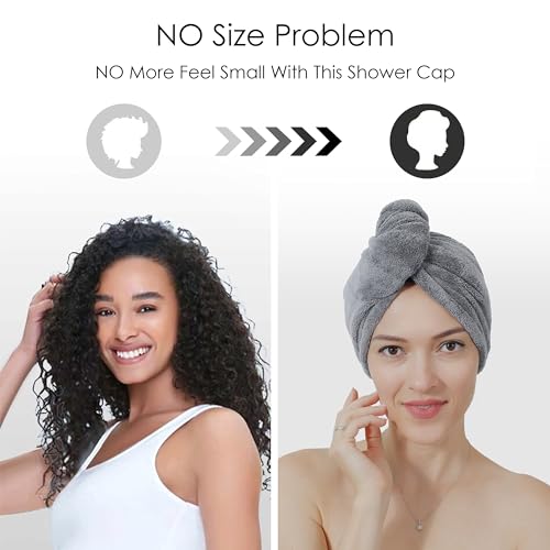 TENSTARS 5 Pack Thicken Microfiber Hair Towel Wrap for Women - Elastic Loop Design - 320GSM Coral Velvet - Quick Dry Hair Turban - 11x28 Inch (Grey+Pink+Brown+FrozenBlue+FrozenBerry)