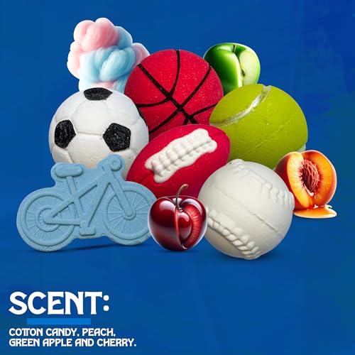 Bath Bombs for Boys with Toys Inside W/Flash Cards - Sports Bath Bombs for Kids - Gift Set of 18 Scented Organic Handmade - 2.5 oz with Natural Essential Oils - 18 Pack