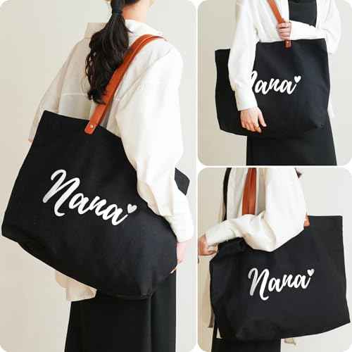 Lamyba Thanksgiving Christmas Gifts for Gigi Nana Mimi, Grandma Tote Bag with Makeup Bag, Black