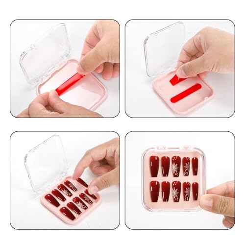 Jucoan 32 Pack Press on Nails Boxes, 2.75 x 2.75 Inch Press on Nail Display Case, Acrylic Fake Nails Storage Package Containers with 120 Adhesive Nail Tapes for Press on Nail Business Nail Art Salon