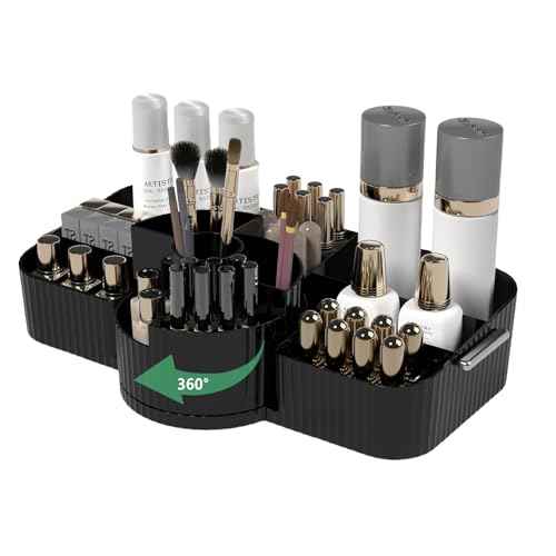 Rotating Makeup Organizer Cosmetic Display Case, Used for Vanity Makeup Brushes, Lipstick, Perfume and Various Skin Care Products - Spacious and Fashionable Storage Solution (Black)