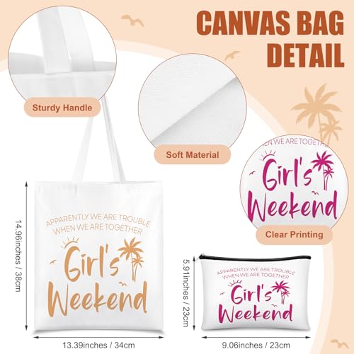 Paterr 8 Pcs Girls Weekend Gifts Includes 4 Makeup Bag Girls Trip Gifts 4 Weekend Tote Bag Travel Favors for Women Summer Cosmetic Zipper Pouch Wedding Birthday Bachelorette Party (Classic Color)