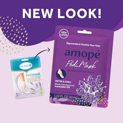 Amop? PediMask 20-Minute Foot Mask, Intensely Moisturizing Socks, Rejuvenates & Soothes, Self-Care, w/ Lavender Oil, Urea, a Blend of Moisturizers & Vitamin Complex for Long Lasting Hydration, 3 pair