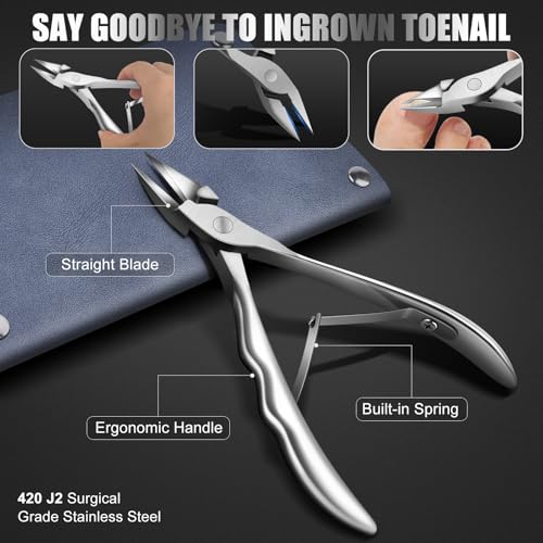 7-Piece Ingrown Toenail Treatment Set, Professional Stainless Steel Ingrown Toenail Removal Kit, Calloused Feet Remover Tool, Manicure Treatment Pedicure Tools for Feet (Under-Nail Clean + Foot Care)
