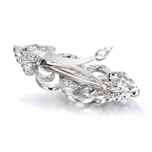 EVER FAITH Austrian Crystal Bridal Barrette Clip, 1920s Art Deco Two Heart Rhinestone Hair Accessories for Women Clear Silver-Tone