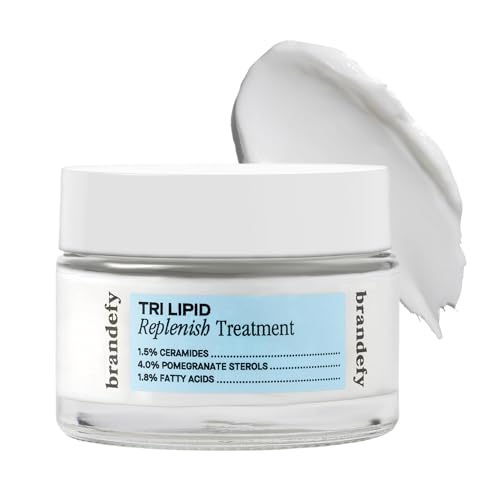 Brandefy Tri Lipid Replenish Treatment - 1.5% Ceramides, 4.0% Sterols, 1.8% Fatty Acids - Peptide Moisturizer, Hydrating Face Cream, Made in the USA (1.6 Oz)