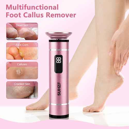 Electric-Foot-File-Callus-Remover Glass Grinding Head Electric Callus Remover for Feet Rechargeable Foot Grinder Dead Skin Pedicure Tools Adjustable Speed Foot Sander with Led Display (Pink)