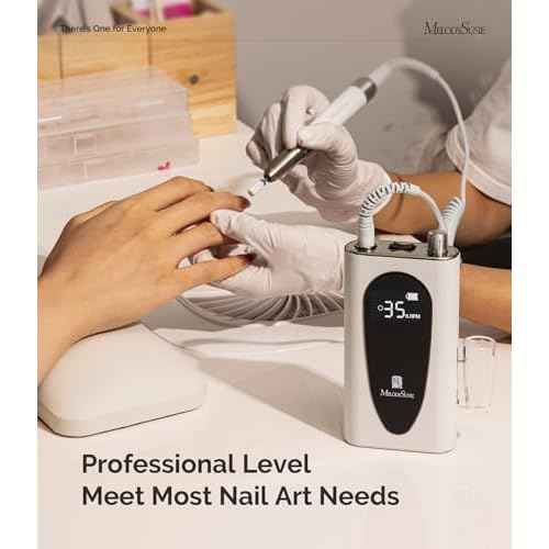 MelodySusie Waist-Mounted Professional Nail Drill MM400C White, 35,000RPM Portable Electric Nail File, Low Noise & Low Heat Coreless Motor Machine with 8 Pcs Nail Drill Bits, for Salon & Home Use