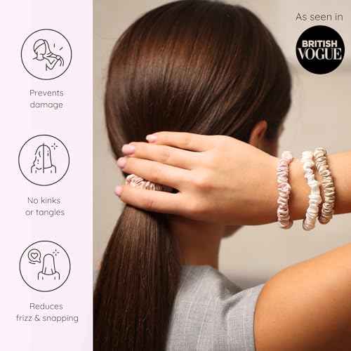 SILKIE x4 Set 100% Pure Mulberry Silk Purple Christmas Scrunchies Travel Pouch Silk Everyday Hair Ties Hair care Ponytail Holder (Stargazer)