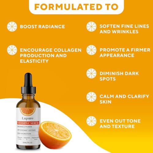Professional Vitamin C Face Serum 20%, Anti Aging Facial Super Vit C Serum with Ascorbic Acid Hyaluronic Acid & Vitamin E for Dark Spots, Skin Care, Christmas Gift & Stocking | 1 Fl. Oz