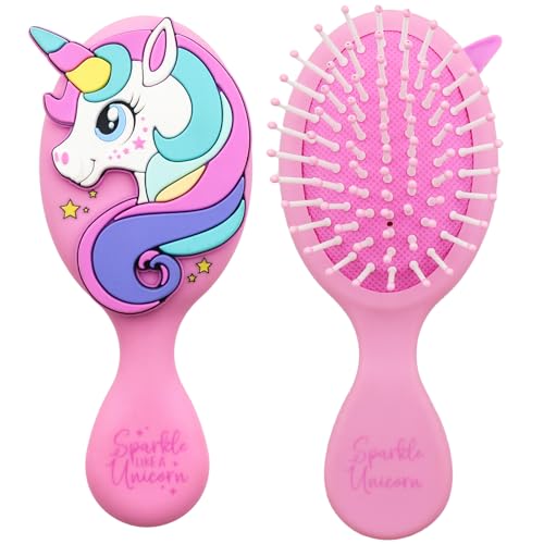 Toddler Hair Brush - Mini Hair Brush for Kids - Travel Brush for Boys and Girls - Unicorn Brush with Air Cushion - Pink