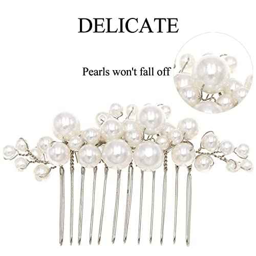 Wedding Pearl Hair Combs Set of 5 PCS - Elegant Hair Accessories for Bridal Women (Silver)