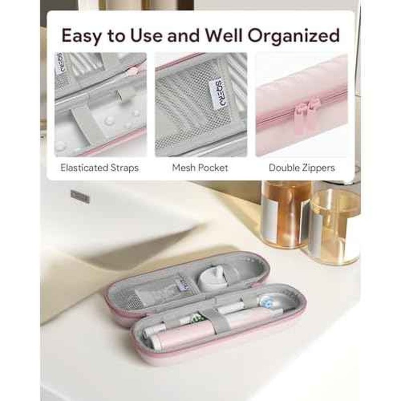 Electric Toothbrush Case for Oral-B Pro/iO/Philips Sonicare, Waterproof Traveling Toothbrush Storage Bag with Mesh Pocket Covers Protection (Pink)
