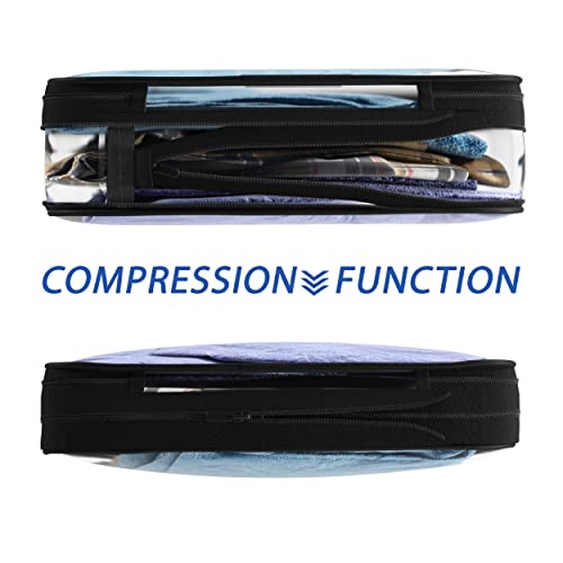 Clear Compression Packing Cubes 3 Set - Large See-Through Plastic Suitcase Bags for Travel - Luggage Compressable Organizers - Transparent PVC Collapsible Cosmetic Bag for Backpack Black