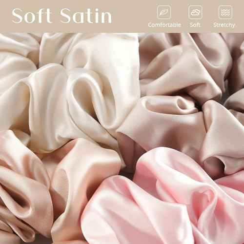 Lolalet Big Scrunchies for Women, 5.9 Inch Large Satin Scrunchies Jumbo Oversized Elastic Hair Ties Extra Large Giant Hair Bands -4 Pack, Style D