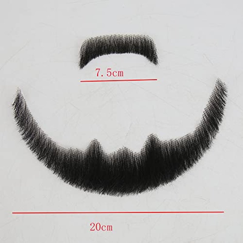 ZigZag Hair Face Beard Extension Human Hair Mustache Black Costume Fake Beard for Adults Men Realistic Makeup Lace Invisible False Beards (Black, Beard 6)