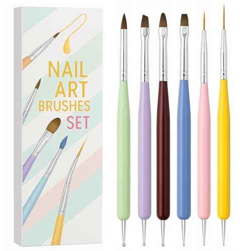 Gel Polish Nail Art Brushes, 6 Pcs Dual-Ended Art Design Pens with Case for Gel & Acrylic - Clean Up, Dotting, Liner, French Tip Tools for Nail Design, Extension & Manicure, DIY Kit Gift for Women