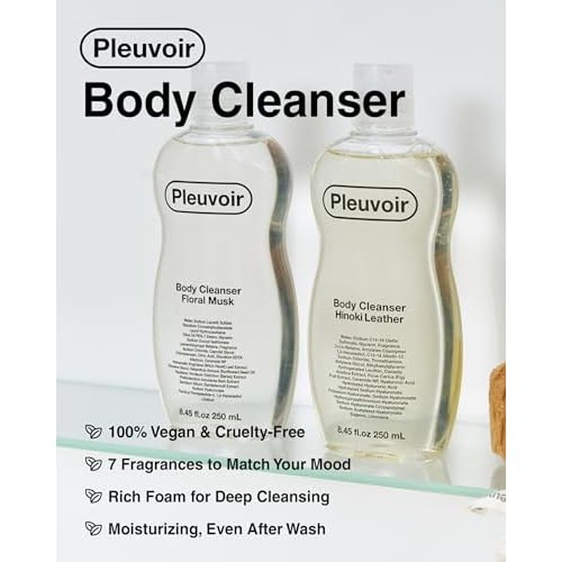 Pleuvoir Body Cleanser Floral Musk - Perfume Body Wash - Creamy Musk Wildflower Garden Scent - Rich Moisturizing Foam with 8 Types Hyaluronic Acid Ceramides - Vegan K-Beauty, 8.45 fl.oz