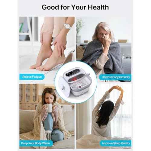 ALLJOY Foot Spa Bath Massager with Heat, Collapsible Foot Massager Spa Soaking Tub with Bubbles, Pumice Stone, Timer, 6 Shiatsu Massage Rollers Pedicure FootSpa for Relaxation, Gifts for Dad, Mom