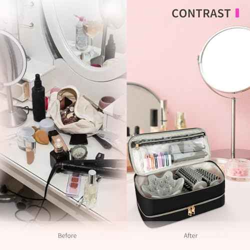 Double-Layer Water Resistant Travel Carrying Case for Hair Dryer/Shark Flexstyle/Dyson Airwrap and Hair Styler Attachments, Jet Black(Bag Only)
