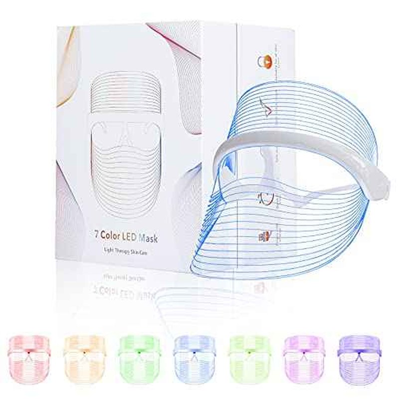 L E D Face Mask Light Therapy, 7 Colors L E D Light Therapy Mask, Red & Blue Light Therapy for Face, Light Mask for Skin Care, Portable Rechargeable