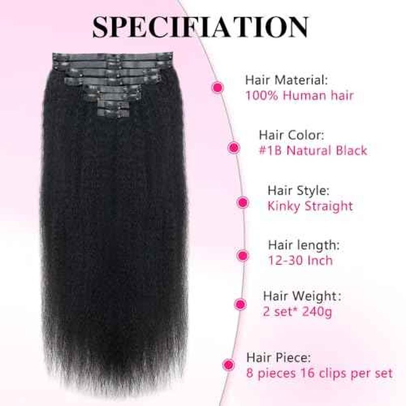 Invisi Edge Clip In Hair Extensions Human Hair 2 Pack 240g 16pcs Kinky Straight Invisible Clip Ins For Women Full Head Injected Clip Ins Remy Human Hair Extensions Natural Color 12inch