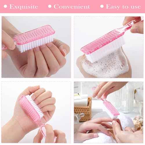 Patelai 30 Pcs Nail Scrubber Brushes Bulk Handle Grip Manicure Brushes for Cleaning Fingernails Pedicure Cleaning Brush for Toes and Fingernail Cleaning(Clear Pink)