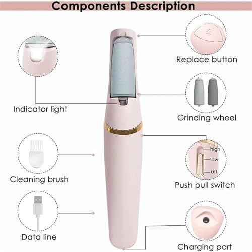 Avoria Foot Shaver, Avoria Electric Foot File, Rechargeable Portable Waterproof Electric Foot Polisher Grinder with 2 Rollers, Calloused Feet Remover Tool, Hard Cracked (Pink)