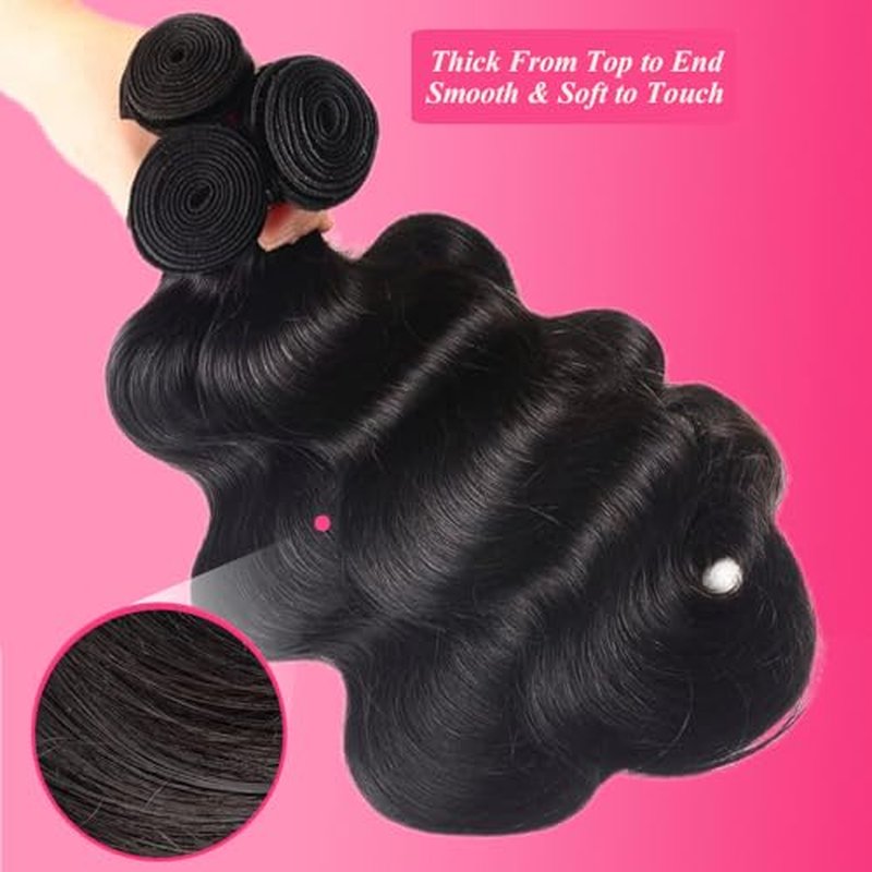 12A Human Hair Bundles 10 12 14Inch Body Wave Bundles Human Hair 100% Unprocessed Brazilian Virgin Weave Bundles 3 Bundles Real Natural Black Wavy Human Hair Extensions 1B Bundles for Women