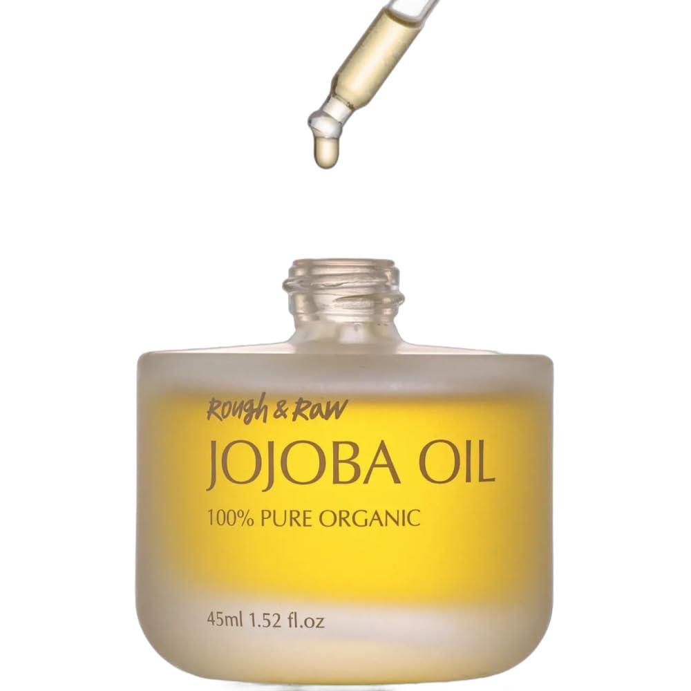 Rough & Raw USDA 100% Pure Organic Golden Jojoba Oil – Cold Pressed, Unrefined – Natural Moisturizer for Hair, Skin, Face & Nails – Carrier Oil for Essential Oils from Israel, made in Korea 1.52 fl.oz