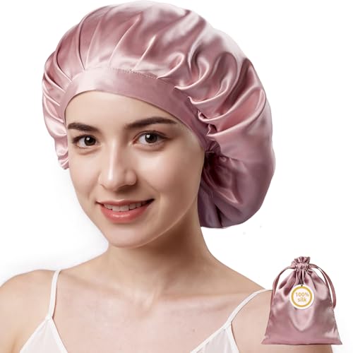Kaome 100% Mulberry Silk Bonnet for Sleeping Women, 22 Momme Double Layer Silk Hair Wrap, Non-Slip Sleep Cap with Adjustable
