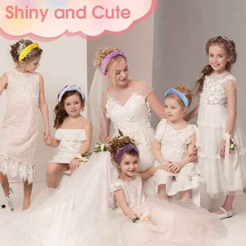 6 Pcs Sequin Knotted Headband for Girls Women Sparkly Knot Headbands Kids Rainbow Knotted Hair Bands Glitter Hair Accessories for Birthday Party Christmas