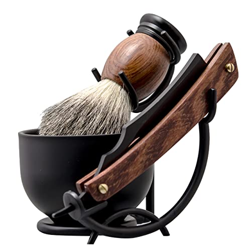 Grandslam Shaving Straight Razor Kit, Steel Cutthroat Straight Razor With Leather Strop, Shaving Brush, Stainless Steel Shaving Bowl and Stand, Shaving Soap, Gift for Men