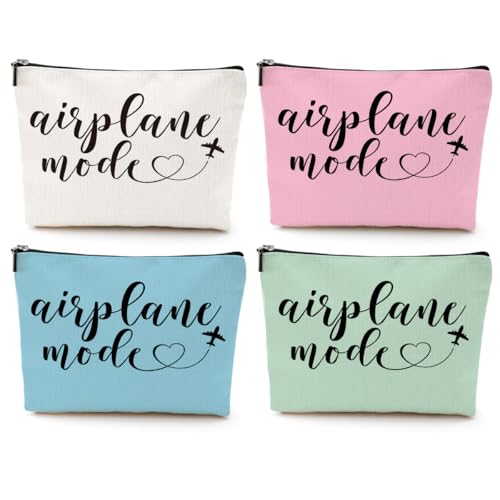 4PCS Funny Airplane Travel Gifts for Women Makeup Bag Travel Essentials Cosmetic Bag Traveling Toiletry Bags Flight Vacation Gifts for Girls Bestie Travelers Girls Trip Birthday Christmas Mothers Day