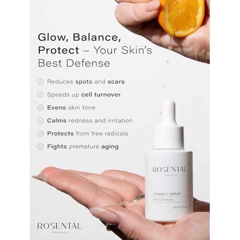 Organics Vitamin C Serum with Caffeine (30ml) ? Hydrating Face Serum for Dark Spots, Acne Scars, Wrinkles ? Brightening & Anti-Aging Facial Care ? Natural Cosmetics ? Made in Germany