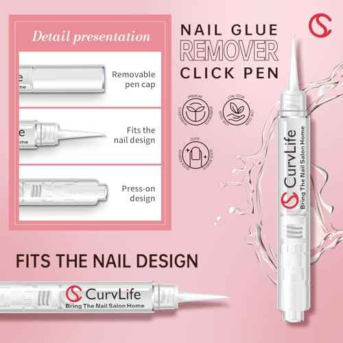 Curvlife New 3 IN 1 Nail Glue Remover Pen, Nail Glue Remover For Press On Nails, Click&Remove Pen Design, Not for Gel Polish Base Coat, For Fake Nails Debonder Adhessive Remover Acetone-free, 2pcs,5ml