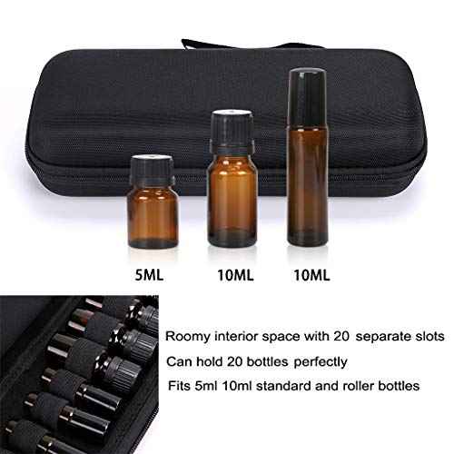 Hipiwe EVA Essential Oils Carrying Case Organizer for 20 Bottles 5ml 10ml Standard and Rollers Bottles Portable Hard Shell Essential Oils Travel Bag Holder for Essential Oils Bottle Storage (Black)