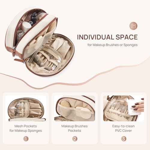 Telena Medium Makeup Bag, Travel Make Up Bag for Women, Vegan Leather Cosmetic Bag for Travel Essentials