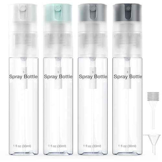 4 Pack Refillable Spray Bottle, Reversible Small Empty Spray Bottle with Fine Mist, Leak Proof - for Cleaning Solutions, Mosquito prevention, Face & Hair Mist - 4pk 1 OZ / 30 ML