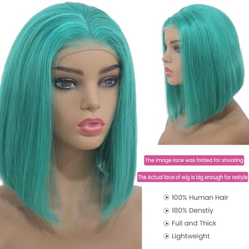 Ubetta Lake Blue Bob Wig Human Hair Lace Front Wigs 13x4 Glueless Lace Front Bob Wigs Human Hair Pre Plucked 8 Inch Colored Teal Blue Bob Wig for Black Women 180% Density