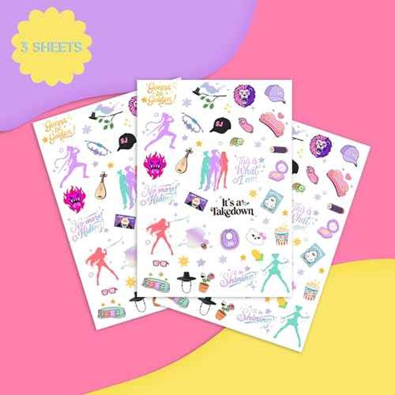 Temporary Tattoos for Cartoon Movie Themed Party Favors Iridescent Foil Styles | Korean Idol Fake Tattoos Stickers Removable, Goodie Bag Stuffers Party Supplies Decoration Gifts 3 Sheets 108 Pcs