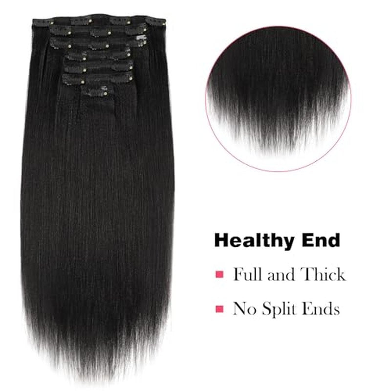 Sassina Italian Light Yaki Straight Clip in Human Hair Extensions Real Remy Double Wefts Clip in Hair Extensions for Black Women 120 Grams 7 Pieces With 17 Clips YS 12 Inch