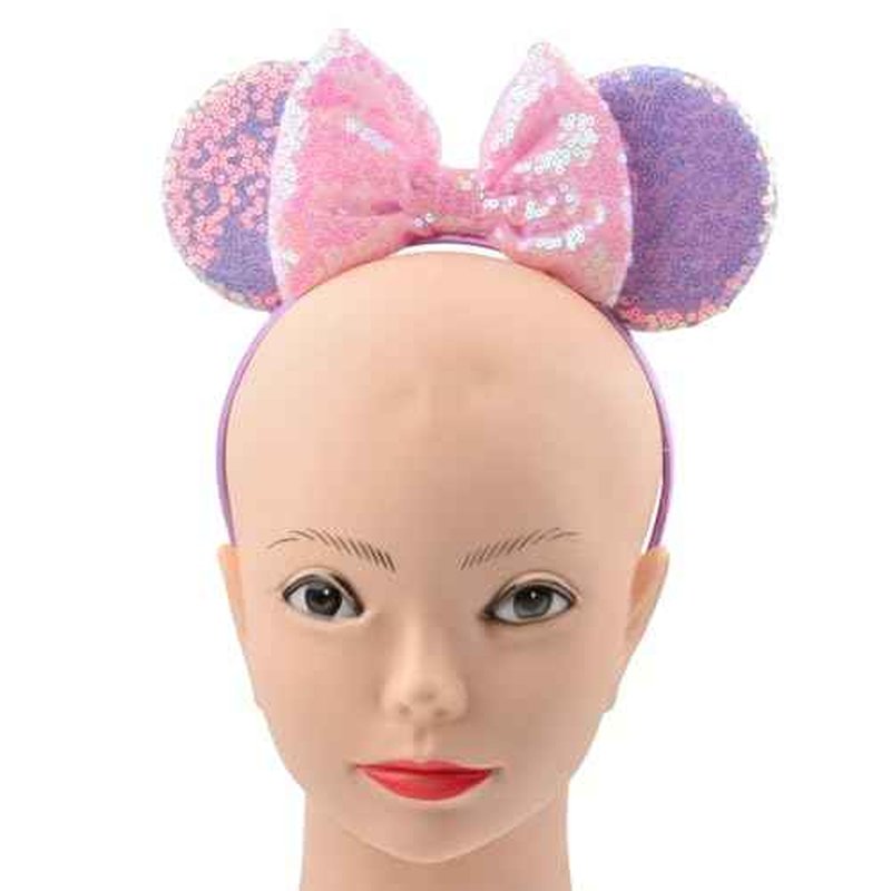 Mouse Ears Bow Headbands Sequin Hairband Butterfly Glitter Hair Accessories for Girls Women (purple)