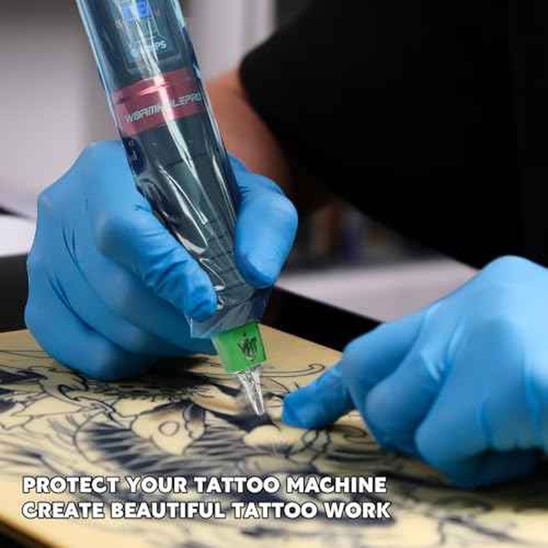 Wormhole Tattoo 200Pcs Plastic Tattoo Machine Covers, 3Pcs Tattoo Grip Tape, Disposable Tattoo Pen Covers for Tattoo Beginners 65 * 180mm - Blue