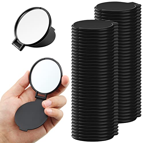 72 Pcs Compact Mirror Bulk Portable Round Makeup Mirror Mini Foldable for Purse Women Travel Daily Use Mother¡®s Day Gifts (Black)